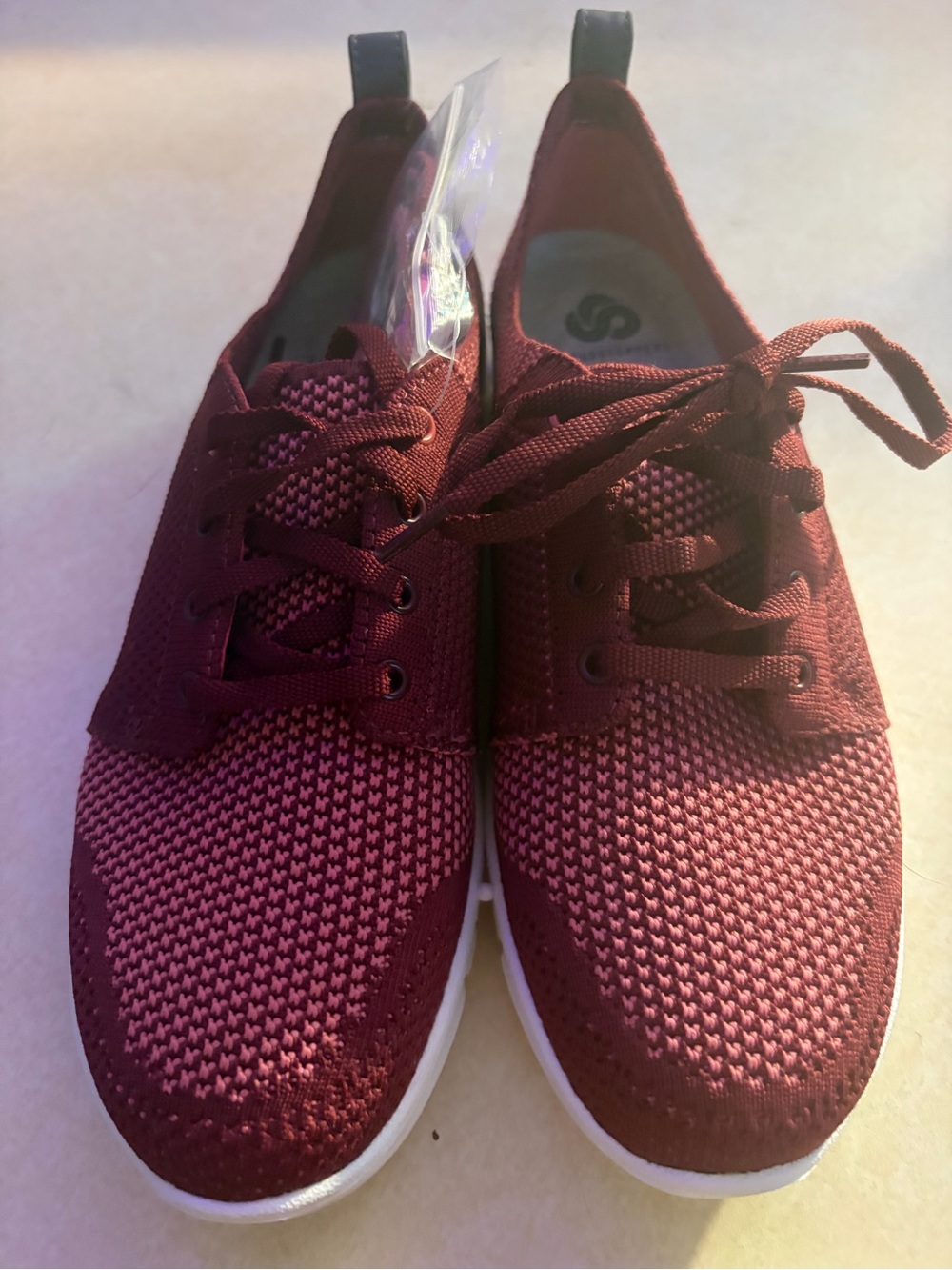 Cloudsteppers by Clarks Women's Burgundy Knit Lace-Up Flats